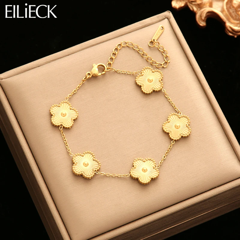 EILIECK 316L браслет из нержавеющей стали золотого цвета лист клевера для женщин