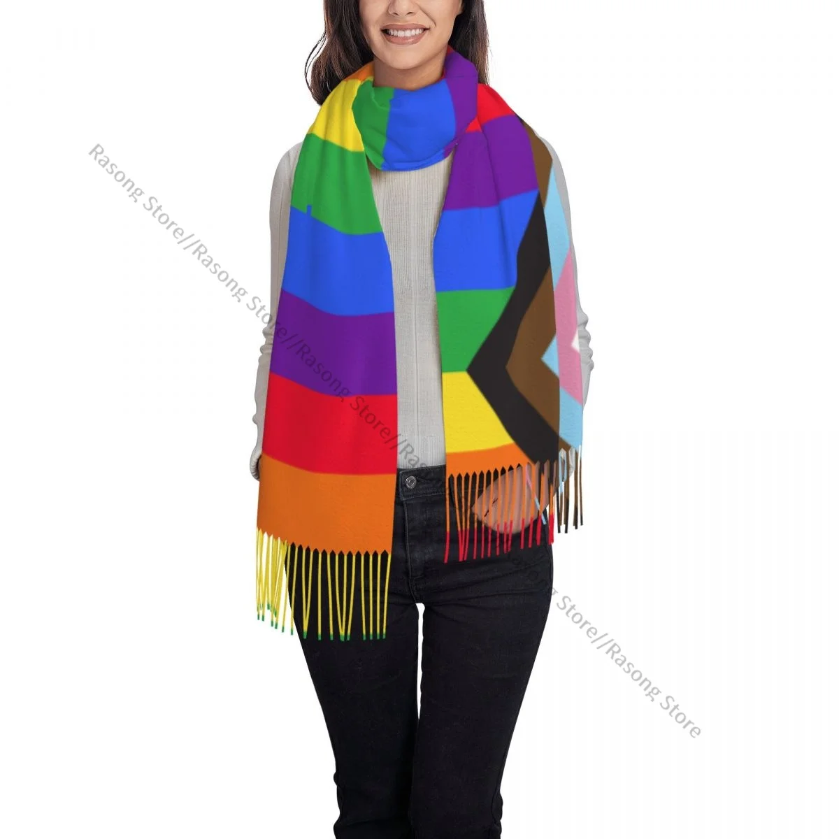 Шарф с радужным флагом для гей-прайда зимние длинные шарфы большими кисточками