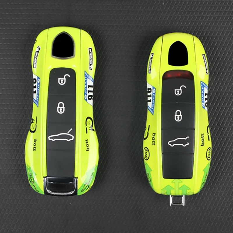 

Car Key Case Green Arrow 911 NO.70 Raceway Cover for Porsche MACAN Cayenne Panamera Taycan Boxster 718/911 Remote Fob Shell