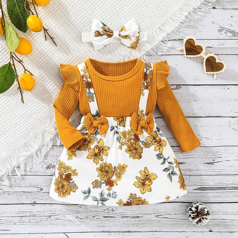 

Baby Girl Clothes Floral Printed Bow Tie Long Sleeve Jumpsuit for 0-18M Newborn Baby Girl Jumpsuits Overall Outfits