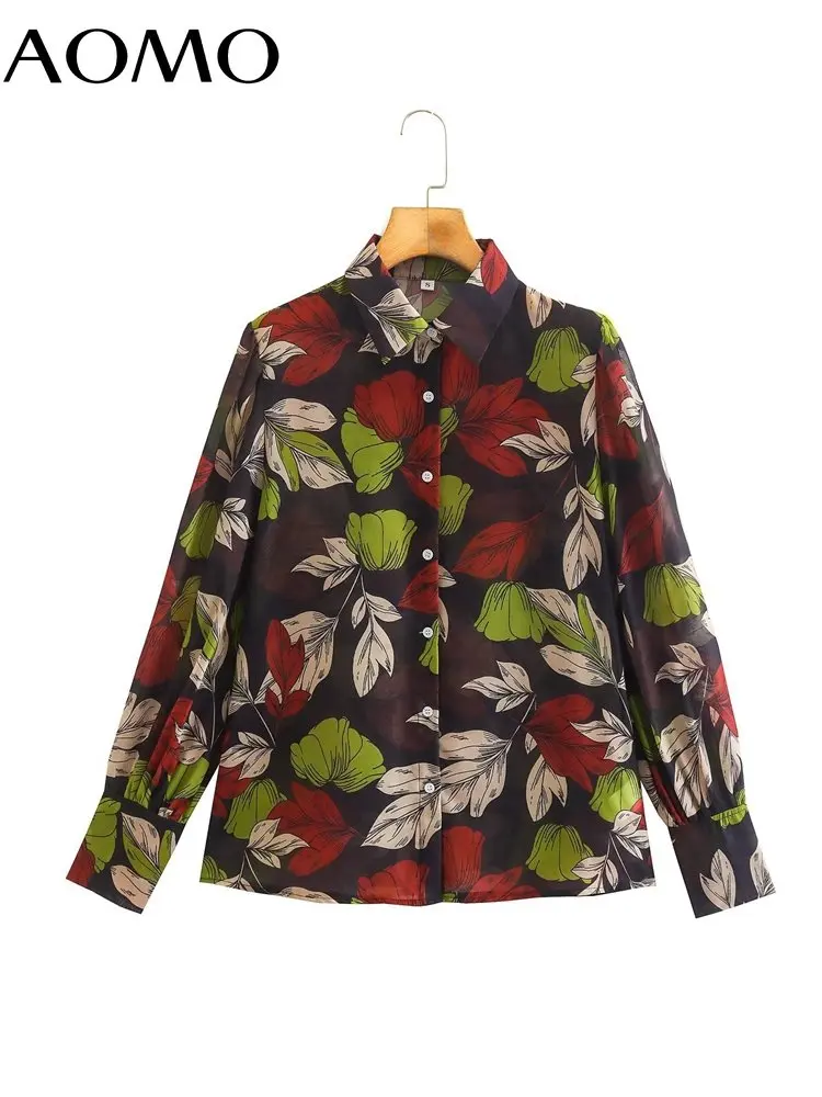 

Женская винтажная рубашка AOMO с цветочным принтом и длинным рукавом, модель 2022 года, шикарная Женская свободная рубашка в стиле High Street 8Y41A