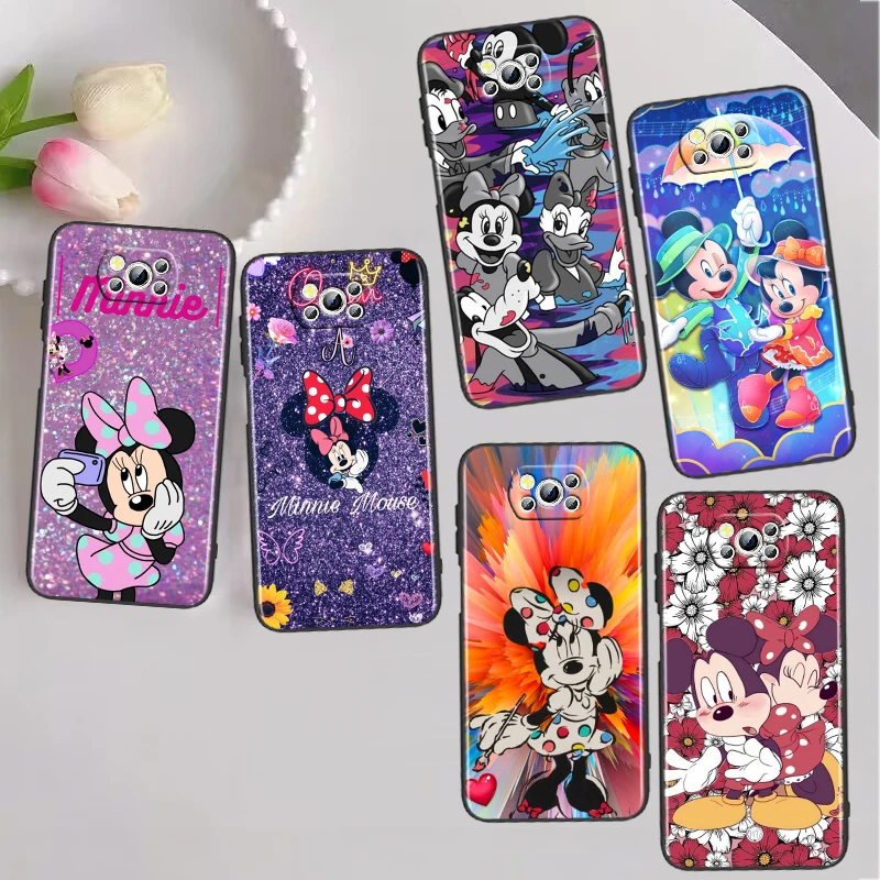 

Anime Disney Mickey Minnie For Xiaomi Poco X5 X3 Pro X4 F4 F3 GT M5 M5s M4 M3 C55 C50 C40 5G Black Phone Case Cover