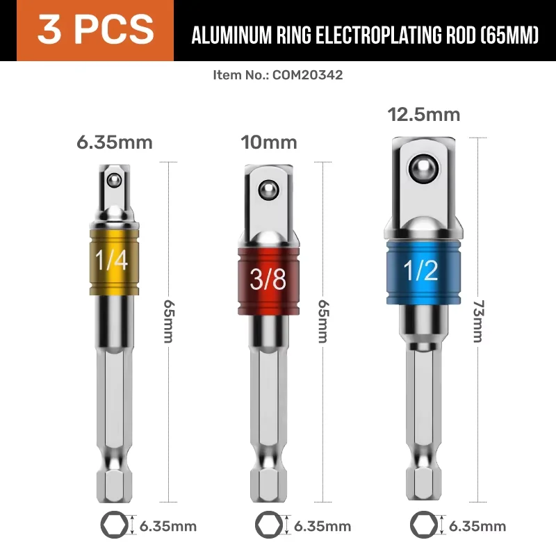 Набор адаптеров для электрической дрели Hi-Spec, ударная головка с держателем для гаечных ключей с храповым механизмом включает варианты 1/4, 3/8, и 1/2 дюйма.