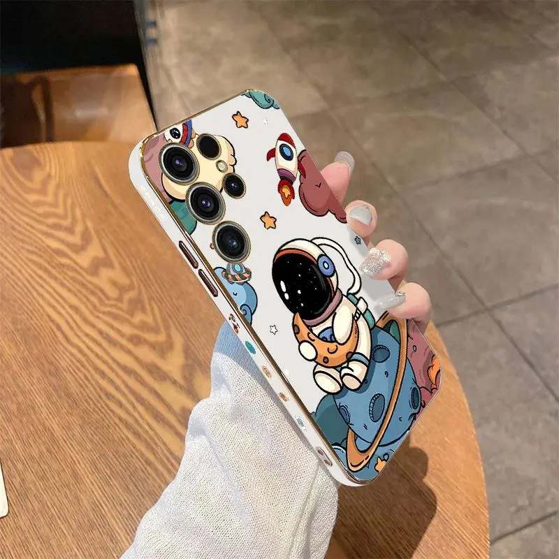 Moon Astronauts Luxury Plating Phone Case For Samsung Galaxy S23 S22 S21 S10 S9 S8 Plus Note 20 ultra 10 Plus Cover
