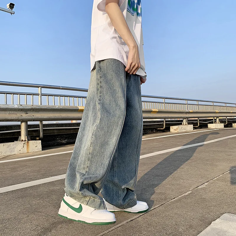 Men's Jeans Korean Version Harajuku Style Loose Straight Wide Leg Casual Trousers Men Streetwear Y2k Clothes Ins Hot Sale Casual