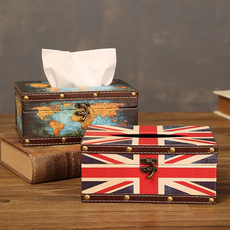 

Creative British style waterproof leather tissue box Creative paper drawer car household paper drawer simple napkin box