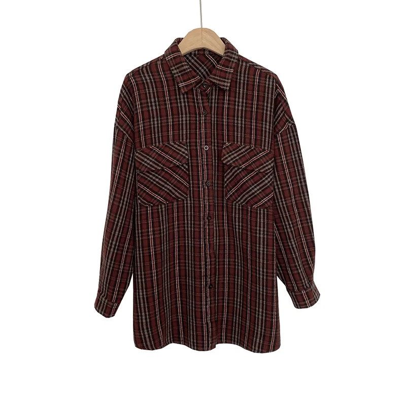 Navy Blue Plaid Blazer Suit Women Casual Cardigan Style Shirt Blazer Office 2023 New Street Fashion Single Commute Suit Breasted