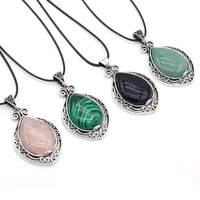 vintage ladies pendant necklace exquisite natural stone malachite rose quartz charms for banquet party wedding jewelry gifts