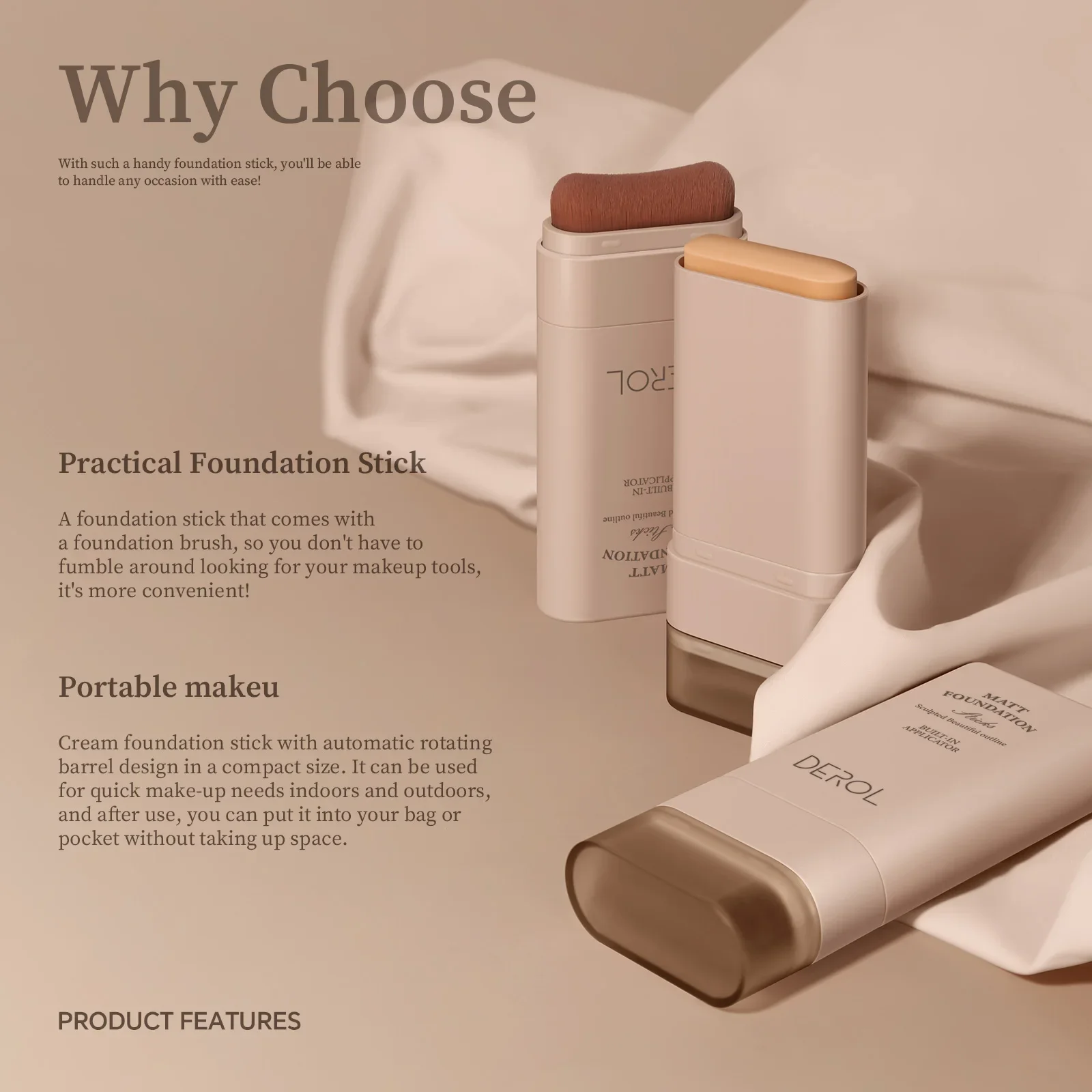 Фото DEROL Eraser Foundation Stick с кистью для макияжа №4