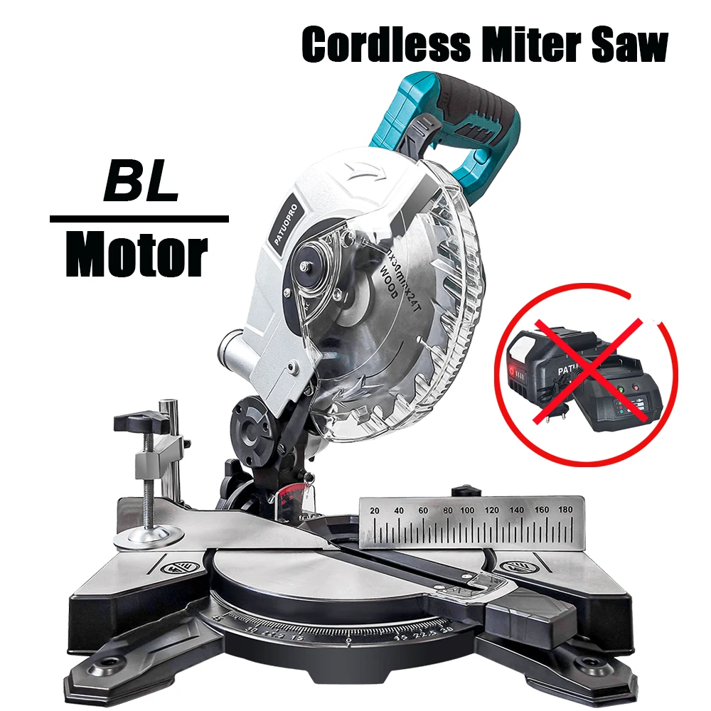 

PATUOPRO Бесщеточная торцовочная пила с регулируемым углом наклона, аккумуляторный режущий инструмент, резак для труб из металла, дерева, ПВХ, электроинструмент для батареи Makita 18 В