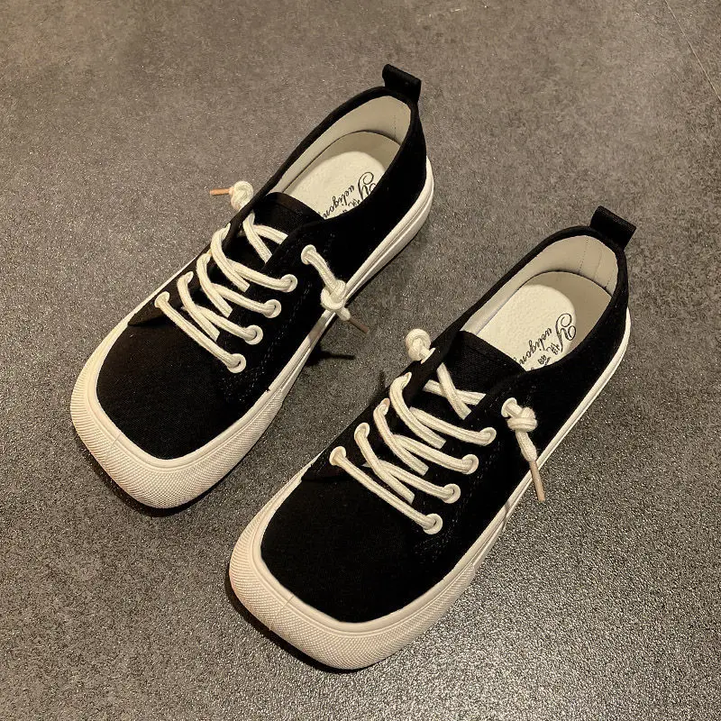 Wide Feet Square Toe Canvas Loafers Women's Leisure Lace Up Sneakers Platform Leopard Zebra Print Shoes Student Running Shoes