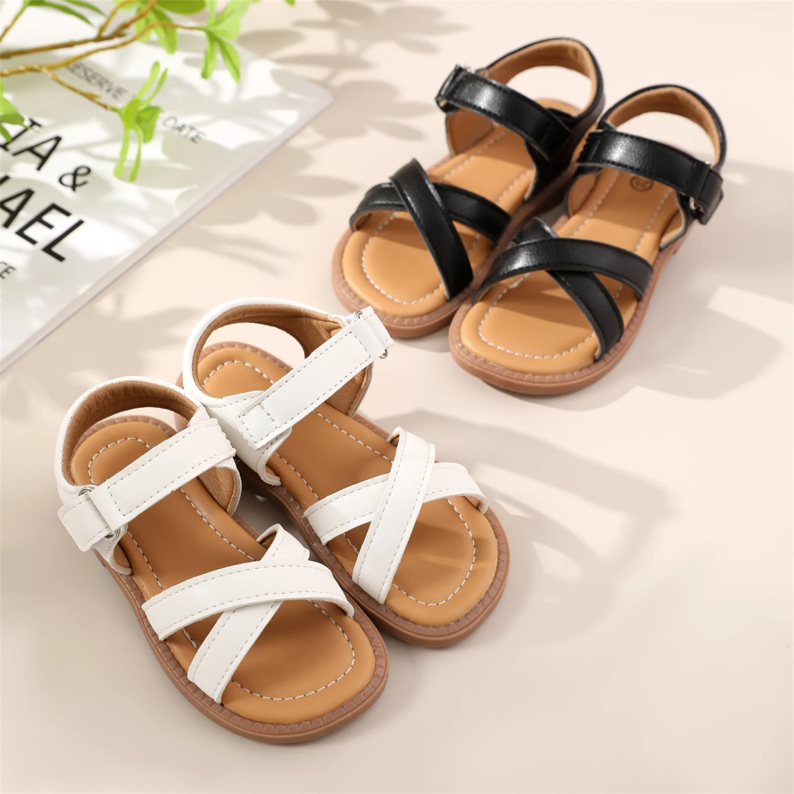 

Детские однотонные сандалии PatPat с перекрестной шнуровкой