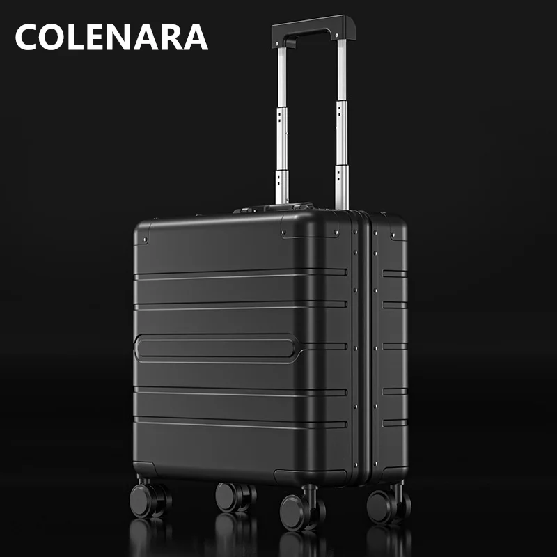 Фото COLENARA мужской 18-дюймовый чемодан для бизнеса, небольшой чемодан на колесиках из алюминиевого магниевого сплава, универсальный чемодан на колесиках №4