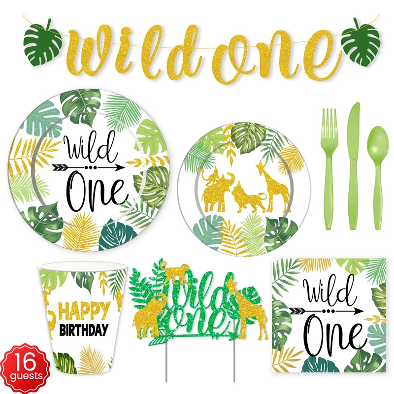 

LuanQI Wild One Disposable Party Tableware Wild Animals Zoo Birthday Party Baby Shower Decoration Paper Cup Plate
