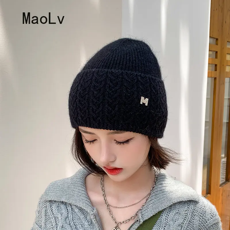 

Women Fashion Autumn Rabbit Fur Knit Hat Solid Soft Knitting Bonnet Winter Warm Skullies & Beanies Hats for Women