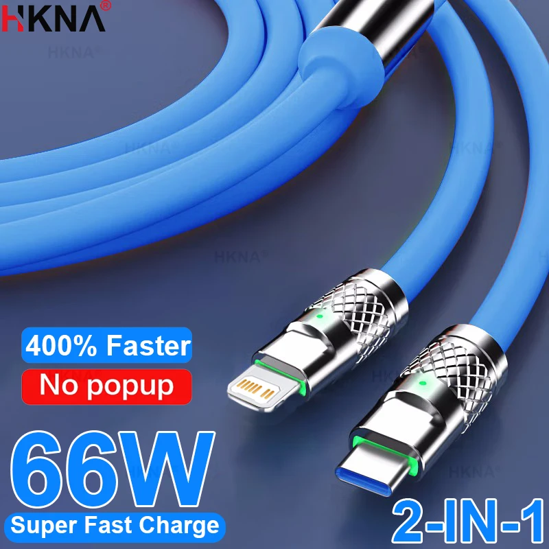 

Кабель для быстрой зарядки 2 в 1, 66 Вт, USB-кабель для iOS для iPhone 14, Xiaomi, Huawei, Samsung, светильник, Тип C, кабель для зарядки из жидкого силикона, кабель передачи данных