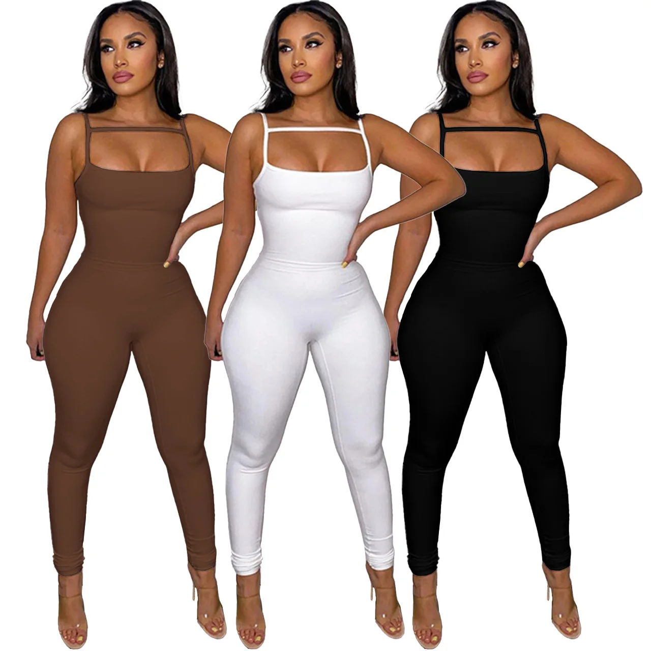 

New Ladies Jumpsuits 2022 Summer Solid Color Suspenders Slim Fit Sexy Bodycon Jumpsuit Fashion Elegant Jumpsuit Women