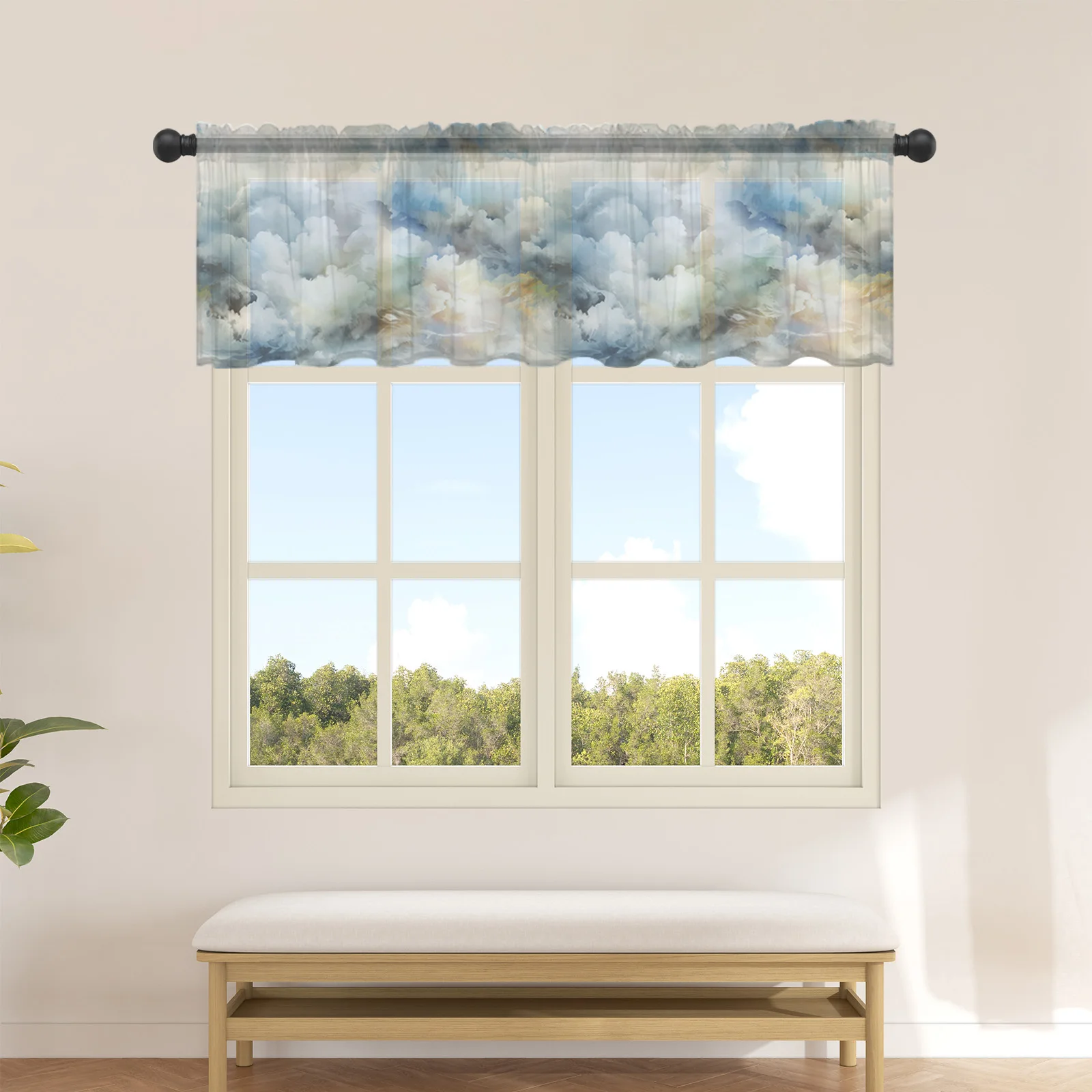 

Abstract Gradient Clouds Short Tulle Curtains for Kitchen Cafe Sheer Voile Half-Curtain for Bedroom Doorway