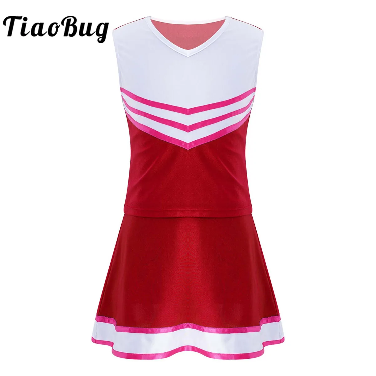 

Kids Girls Cheerleader Costume Uniform Set Child Schoolgirl Sleeveless Dance Top&Skirt Cheerleading Uniform Outfit