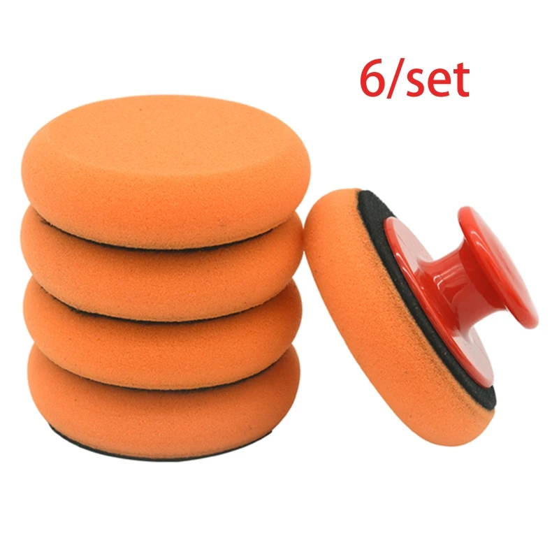 

6Pcs/Set Car Waxing Sponge High Density Buffing Wipe Polisher Pads Kit Polishing Handle Cleaning Sponge For Car Glass