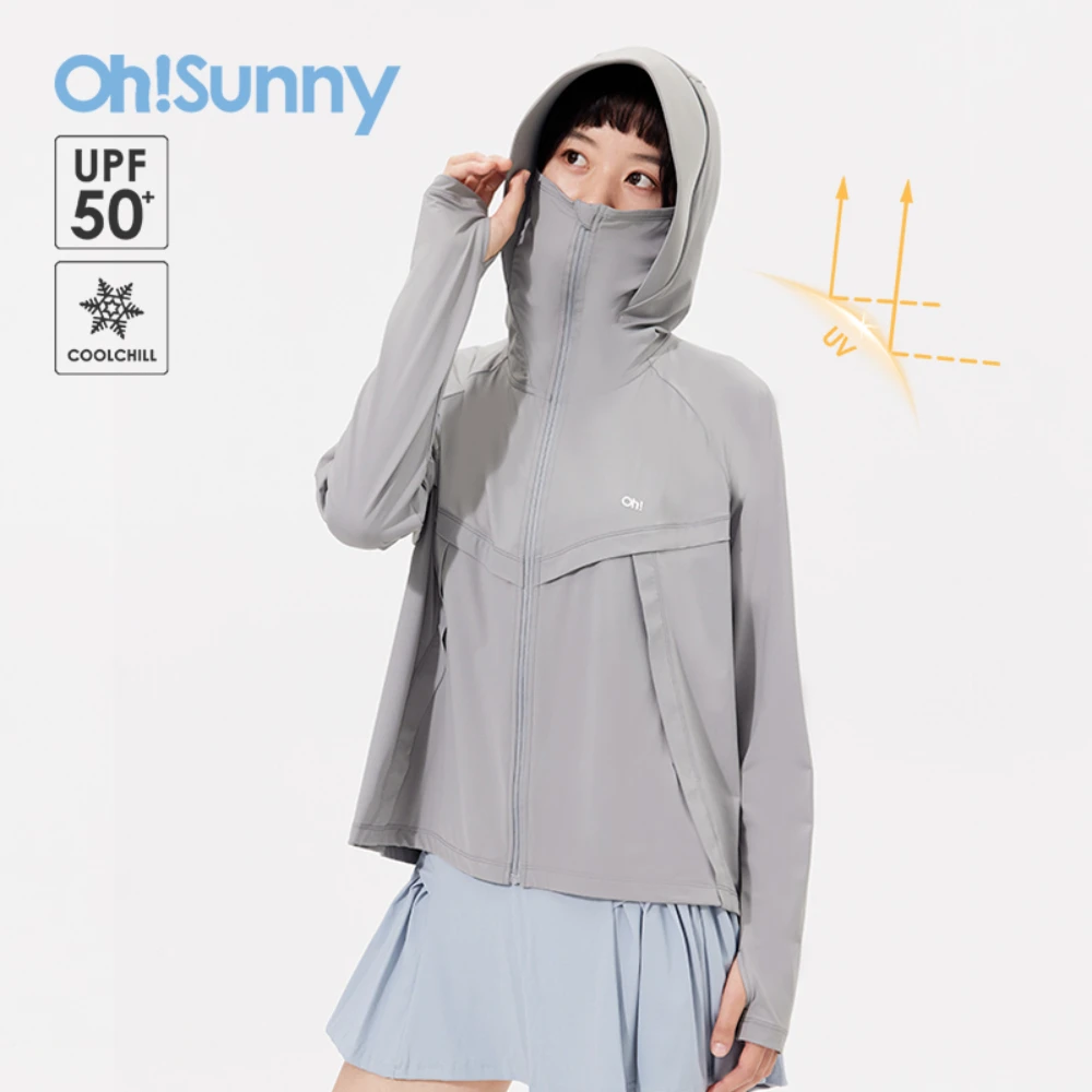 OhSunny Hooded Sunscreen Coat Women Short Loose Breathable Slim Anti-UV UPF50+ Coolchill Sun-protective Clothing
