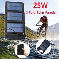 25w outdoor portable foldable solar panel 3 fold waterproof usb solar charger panels for smartphones battery charging accessory