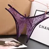 Sexy Women's Panties Crotch Opening Transparent G-strings Thong Solid Bowknot Underwear Lace 3