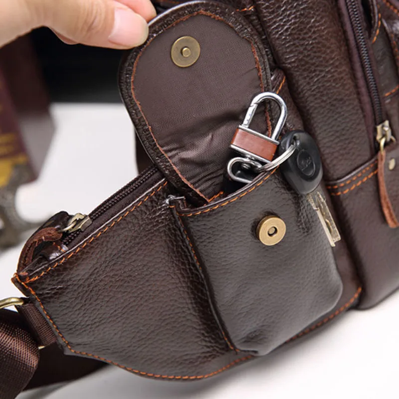 men genuine leather cowhide travel retro famous brand high quality travel messenger shoulder sling day pack chest bag new free global shipping