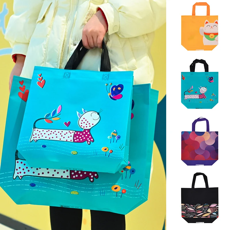 

Cute Printing Folding Bag Takeaway Bag Eco Bag Grocery Bag Shopping Bag Film Coated Storage Non-woven Tote Bag Fabric Reusable