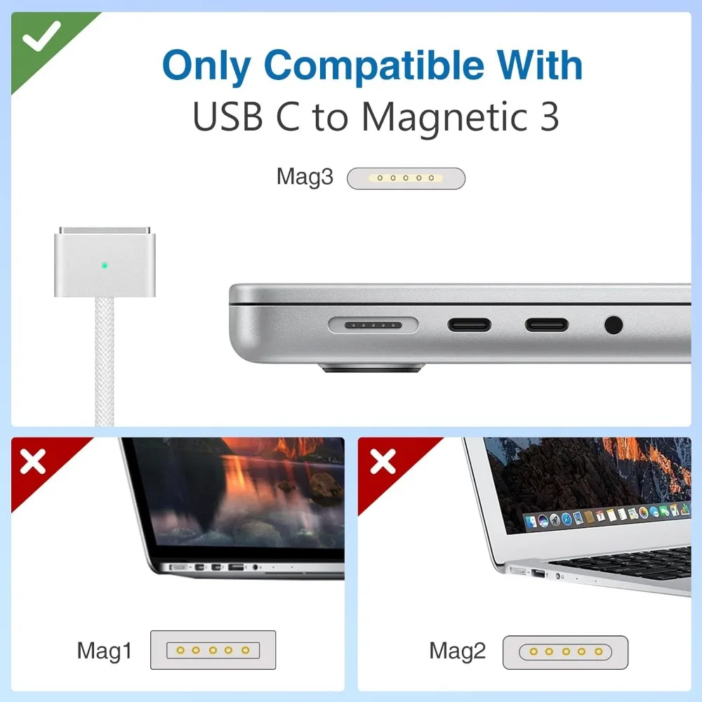 140 Вт USB C к магнитному 3 кабеля, зарядное устройство для Mac Book Pro 16,15,14,13 дюймов, 2021-2023 M1 M2 Mac Book Air Адаптер питания для ноутбука (art.: 3920cd3fdbe05) - 3920cd3fdbe05