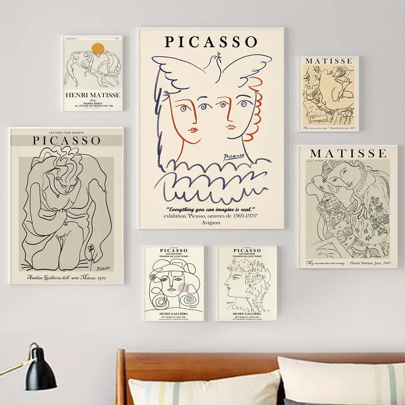 

Retro Picasso Matisse Poster And Line Face Abstract Aesthetics Canvas Painting Girl Body Flower Wall Art Print Living Room Decor