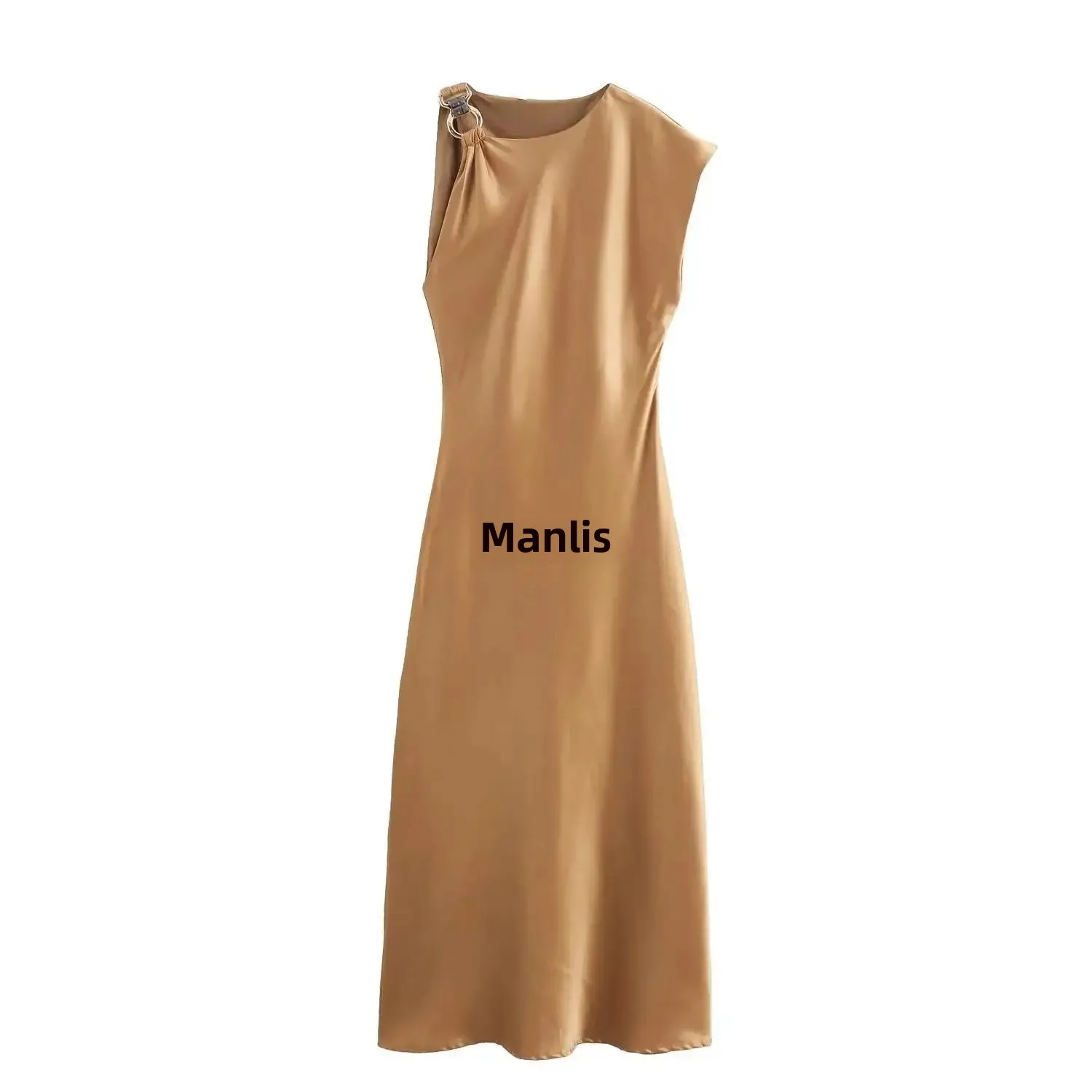 2024 новое летнее женское платье однотонное утягивающее гладкий силуэт с атласным