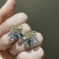 fashion silver needle sweet bow earrings blue wind chimes earrings retro clear quiet bells small fresh earrings jewelry