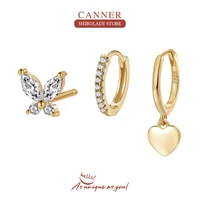 canner 3pcs set golden heart earrings silver 925 earring for women drop earrings pendientes huggie zirconia%c2%a0jewelry gift
