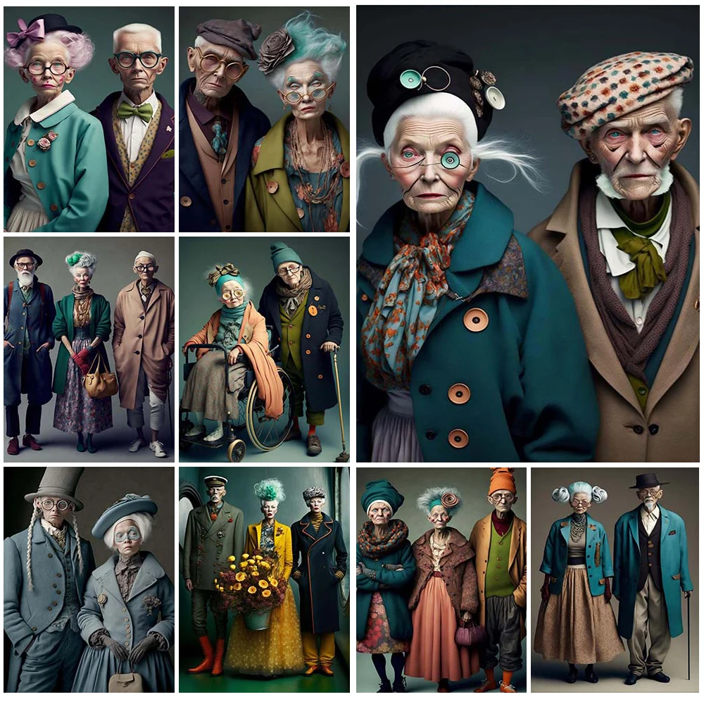

Fashion Elderly AI Model Modern Lovers Posters Prints Wall Art Canvas Painting Home Decor Wall Pictures For Living Room Unframed