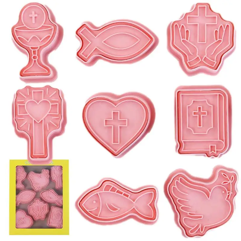 

Baptism Cookie Cutter Set Religious Baptism Biscuit Mold Set Of 8 Chalice Jesus Fish Holy Cross Dove Fancy Cross Biscuit Cutters