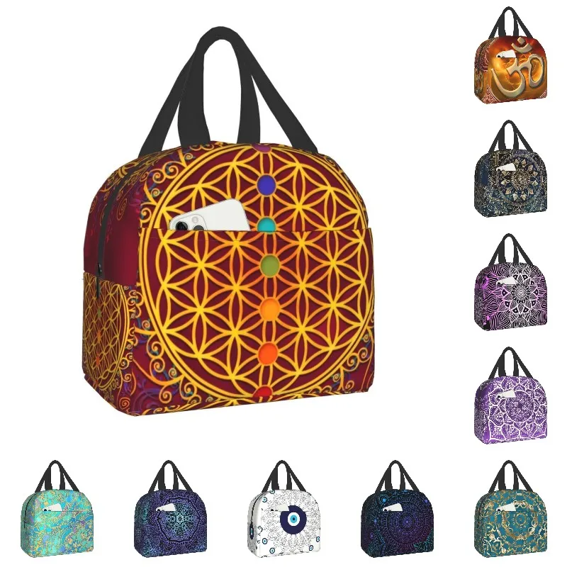 

Buddha Buddhism Flower Of Life Insulated Lunch Bag for Women Waterproof Zen Yoga Meditation Mandala Thermal Cooler Lunch Tote