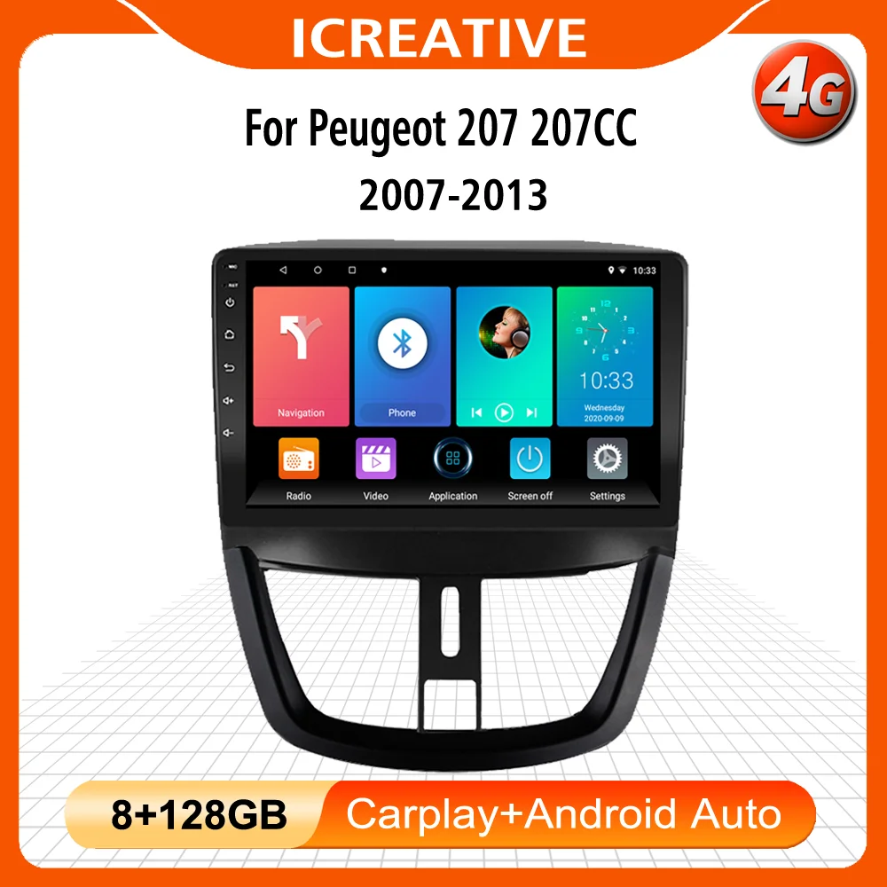 $109.34 4G WiFi For Peugeot 207 207CC 206 Plus 2007-2013 Android Carplay 2 Din 9 Inch Radio GPS Navigation Multimedia Player Head Unit