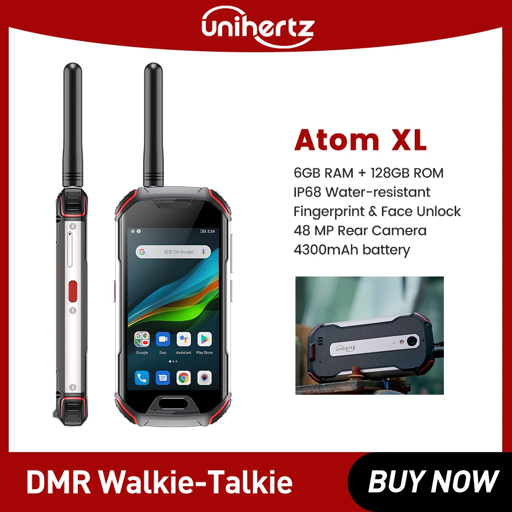 DMR Walkie-Talkie Unihertz Atom XL Rugged Mobile Phone IP68 Waterproof 6GB 128GB Android 10 48 MP 4300mAh NFC 4G Cellphone