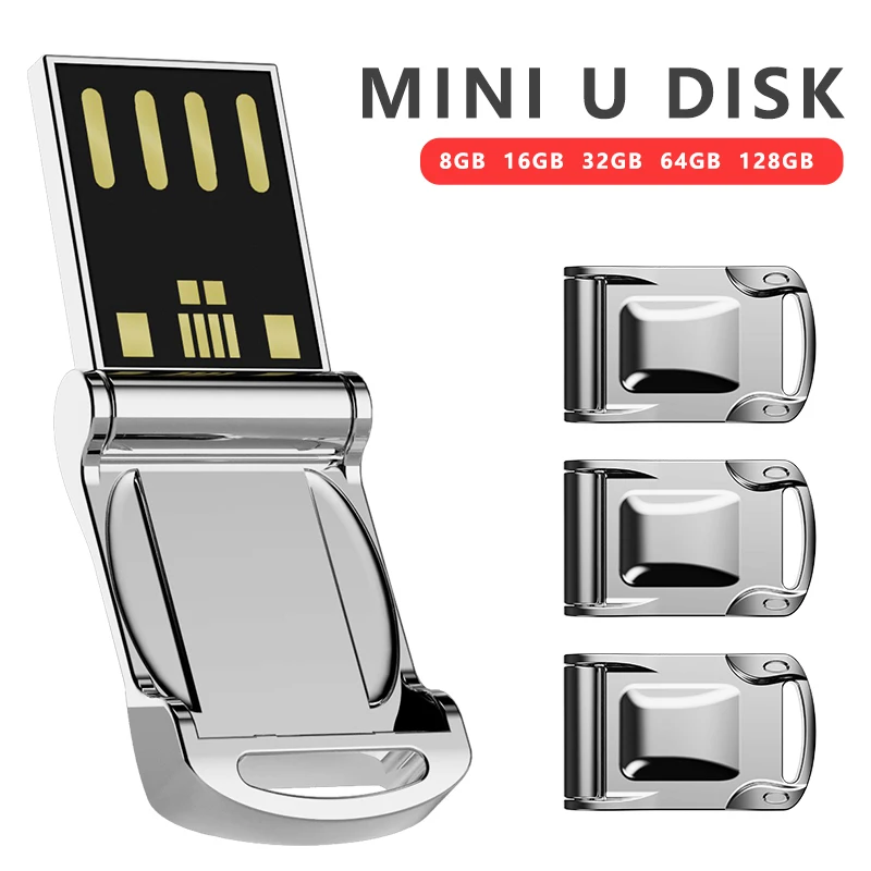 5PCS Super Mini Metal 2.0 USB Flash Drive 128GB 64GB 32GB 16GB  Pendrive Memory Stick 64GB Storage Device USB Drive With Key Fob