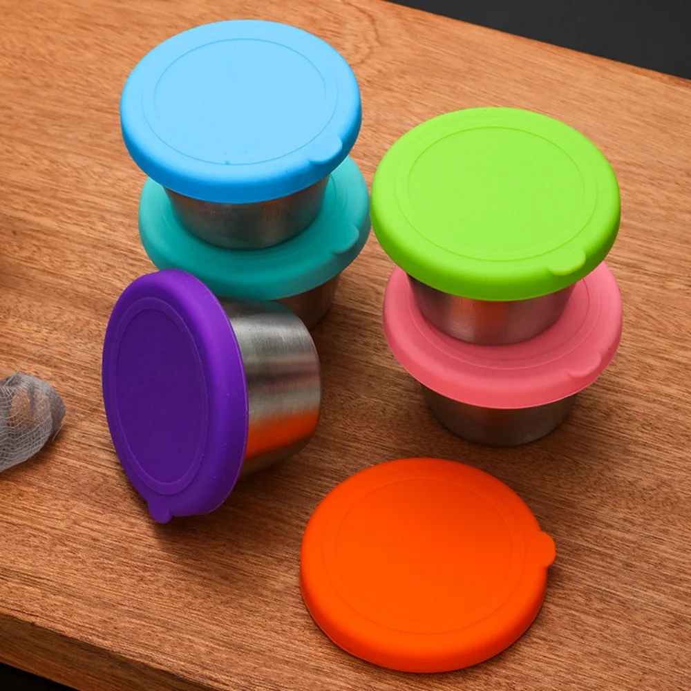 

70ml Stainless Steel Snack Dipping Dish Sushi Condiment Containers Salad Cup Sauce Cup Seasoning Box With Silicone Lid