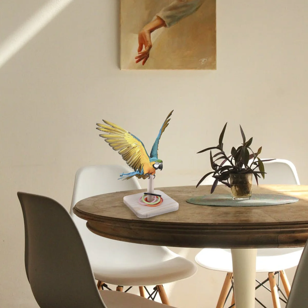 

1 Set of Parrot Interactive Ring Toss Bird Parrot Educational Cage Accessories with 5Pcs Rings Yellow