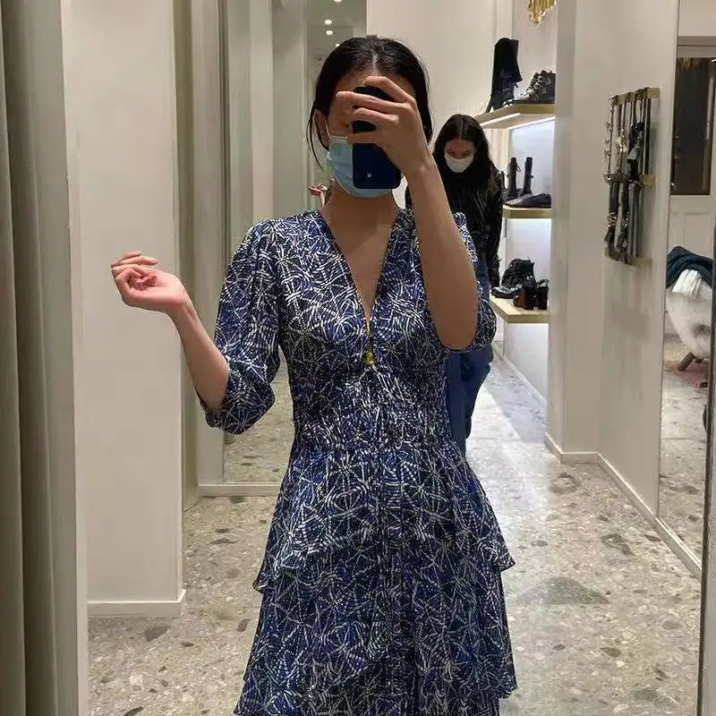 

New Maj* Woman Dress Fashion Color Design Dresses Early Spring Summer Women Dresses Deep V-neck Casual Dresses for Women Maj
