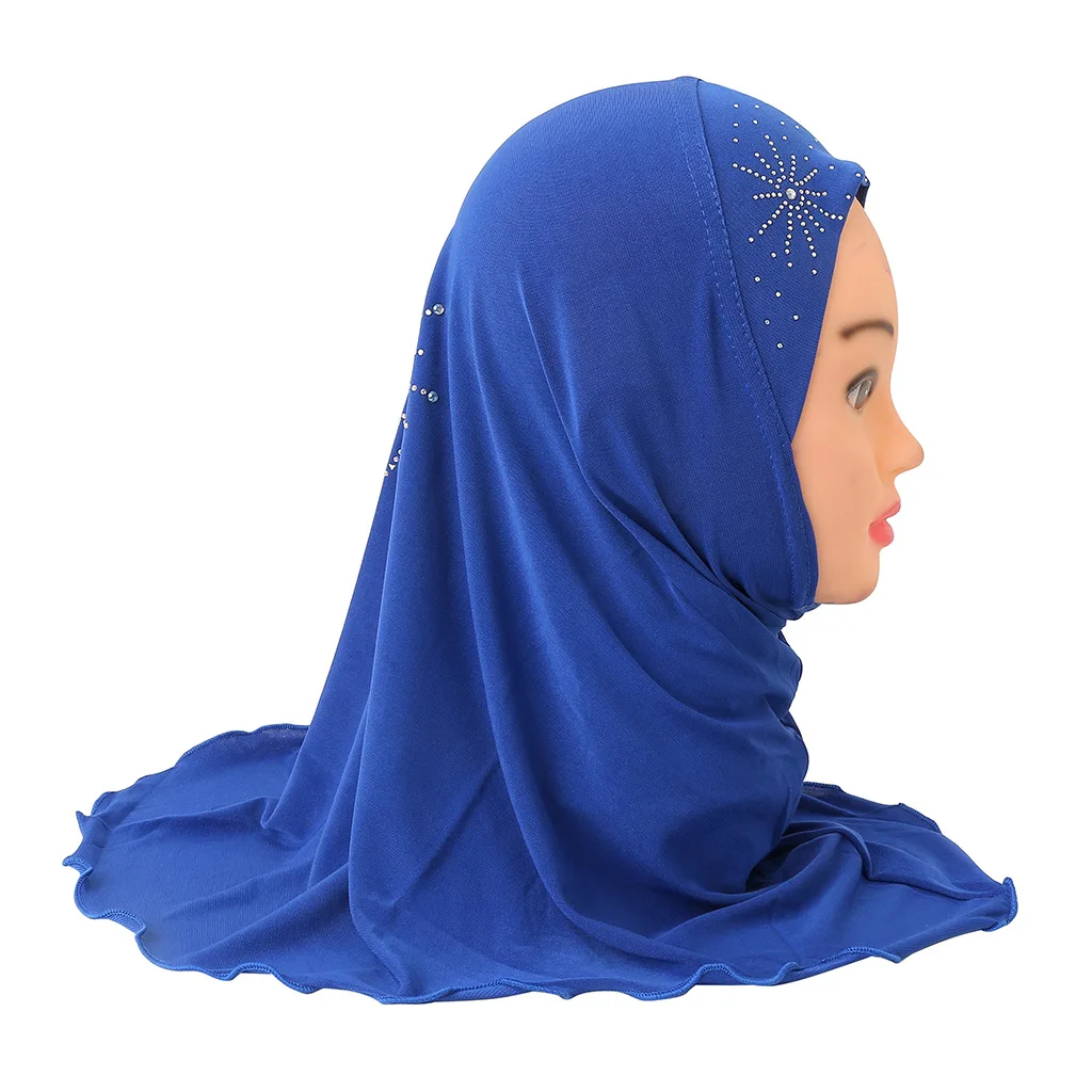Kids Girls Islamic Muslim Arab Hijab Scarf School Sun Rhinestone Headwear Abaya Hood Hat Shawl Wrap Fashion |
