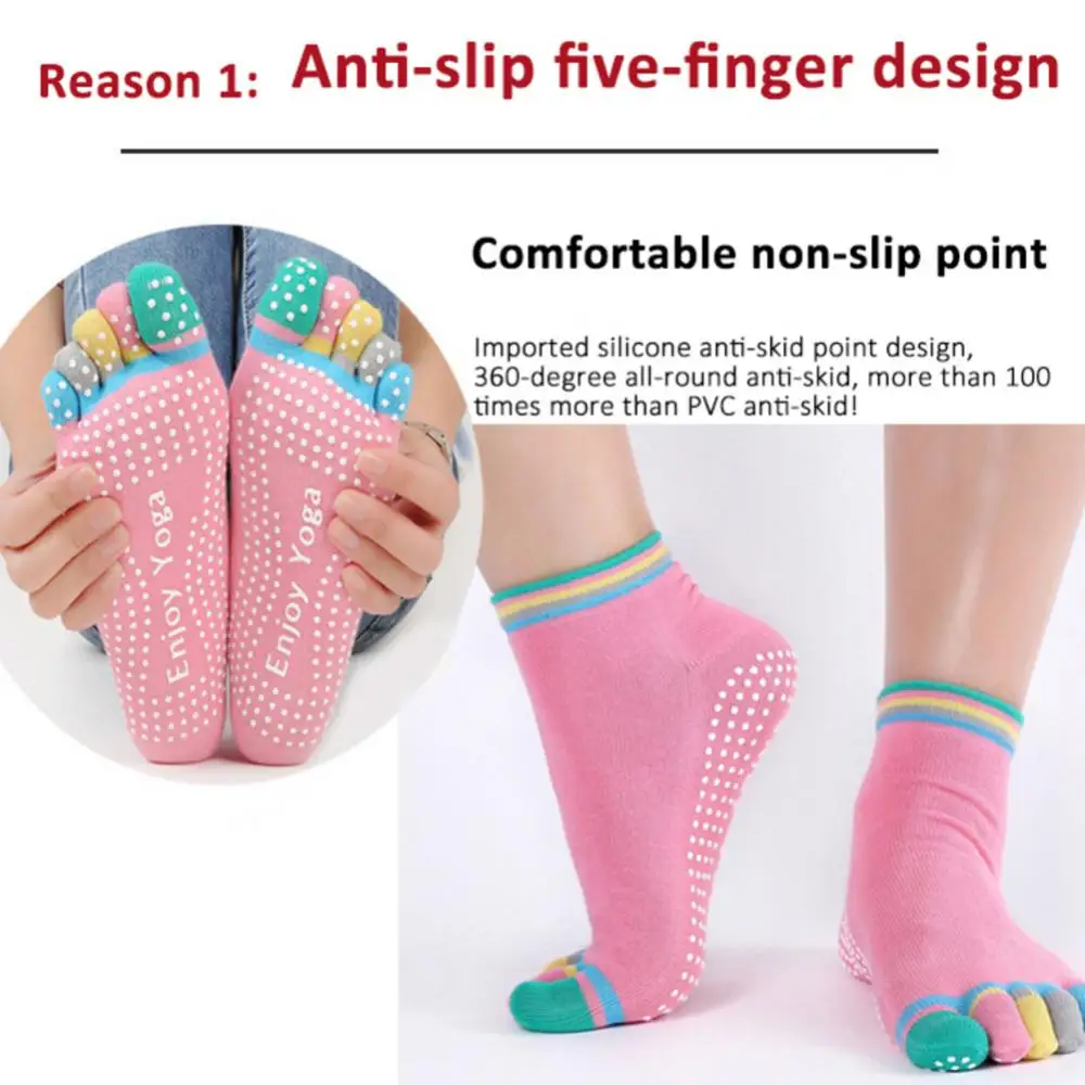 3 Pairs Five Toed Color Socks Pure Cotton Anti-skid Fashionable Simple Comfortable Breathable Yoga Women's Socks Outdoor Sports