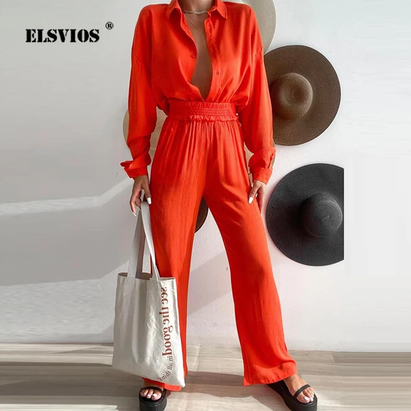 

Fashion Shirts High Waist Long Trousers Two Piece Sets Women Autumn New Casual Solid Color Elegant Slim Streetwear Female Suits