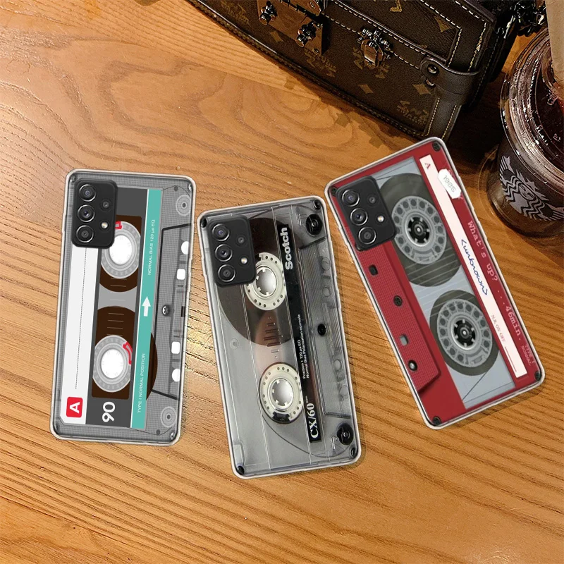 Cassette Tape Silicone Black Phone Case For Galaxy S23 S20 FE S21 Plus Samsung S24 S22 Ultra TPU Pattern S10 S10E S9 S8 Cover So