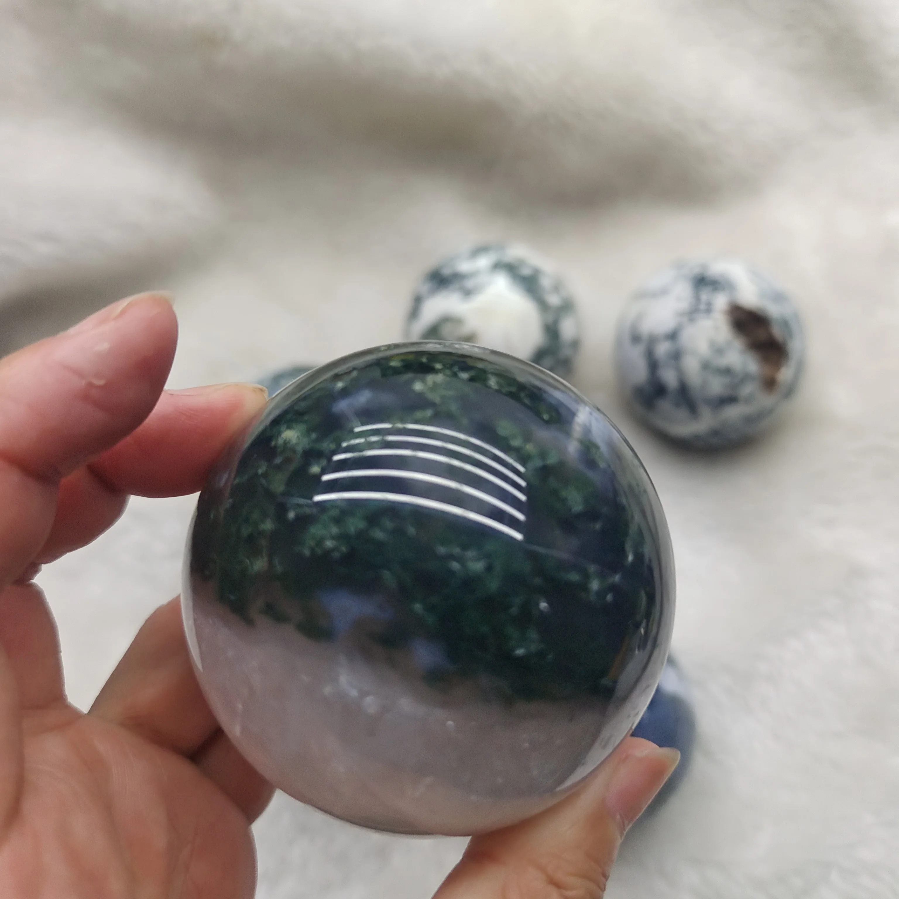 80 мм Натуральный Мох водный Агат кварц хрустальный шар для заживления чакр