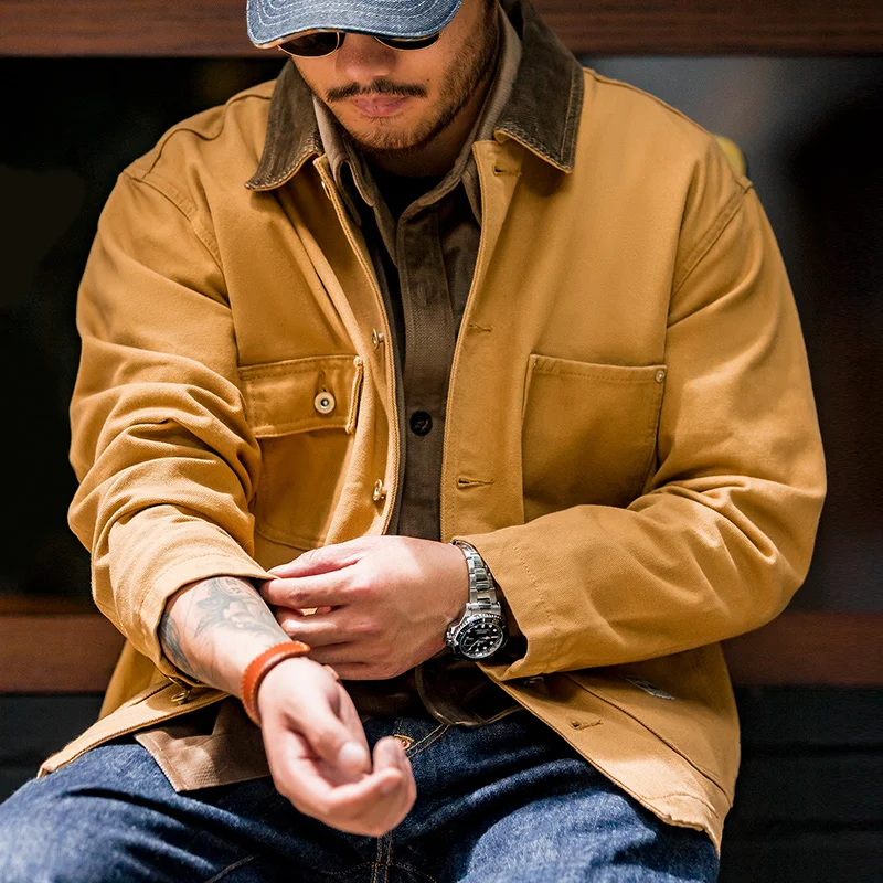 S Multi-pocket Khaki Lapel Thin Coats Men's Autumn Jacket Fa