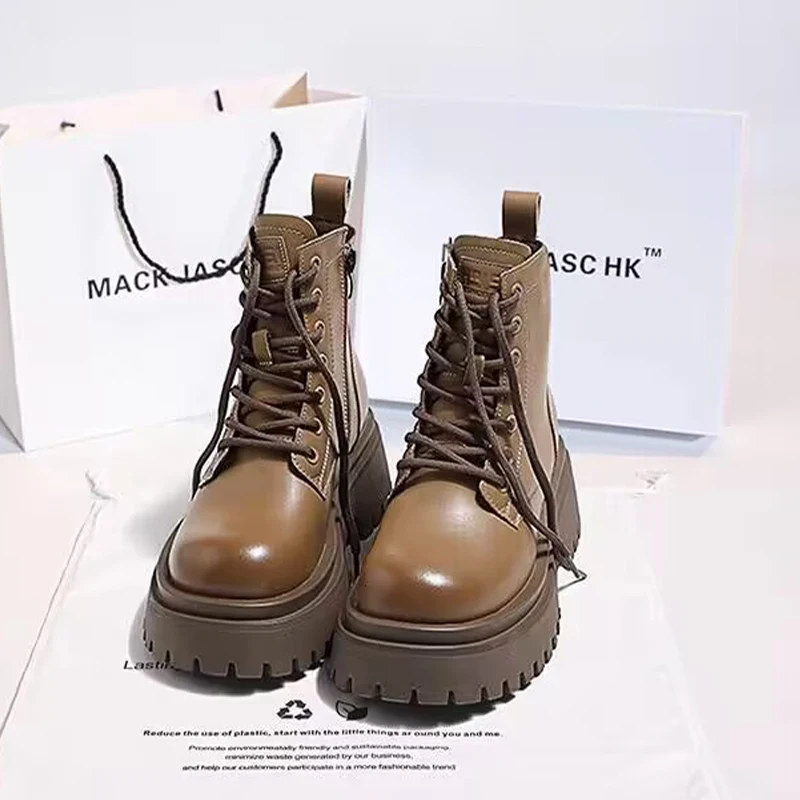 

Flats Women Ankle Boots 2024 Winter Warm Shoes New Designer Short Plush Lace-Up Chelsea Boots PU Leather Zipper Punk Femme Botas